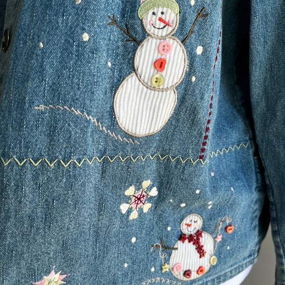 SOLD Christopher & Banks Embroidered Denim Shirt with Snowman Design Hol - Picture 3 of 12